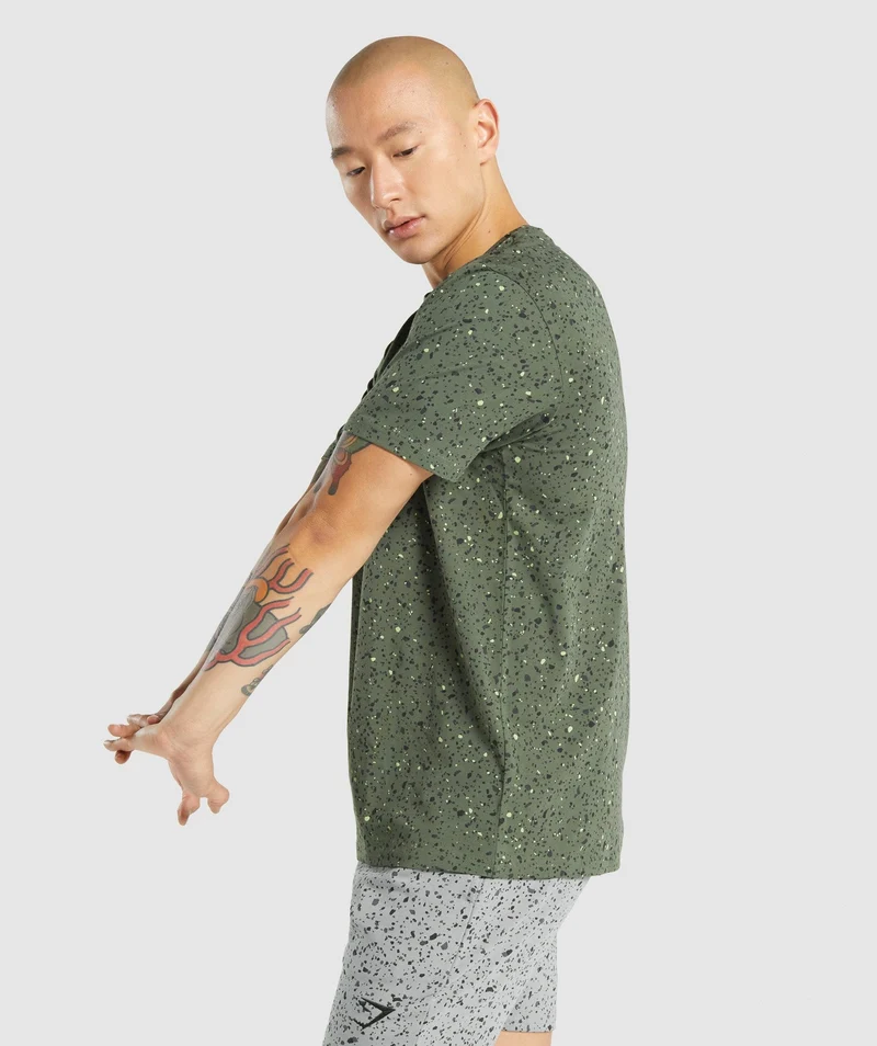 Gymshark Micro Print T-Shirt - Green Print