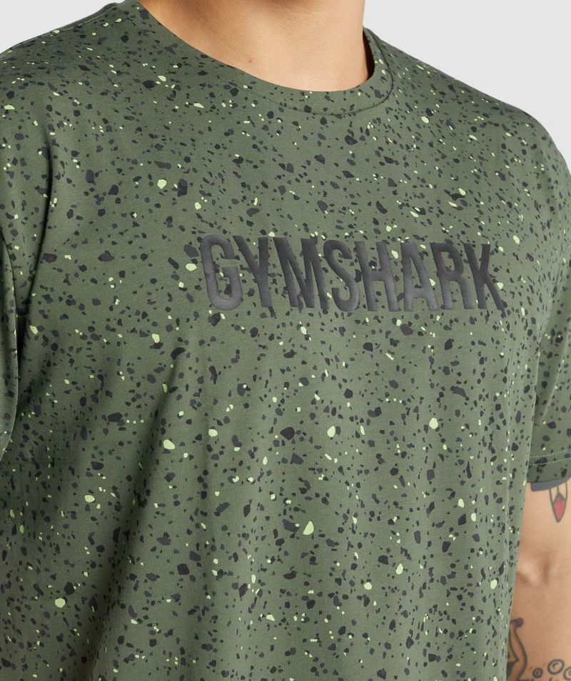 Gymshark Micro Print T-Shirt - Green Print