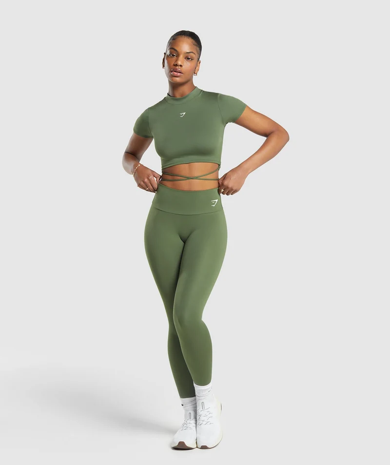Gymshark Everyday Mock Neck Ribbon T-Shirt - Core Olive