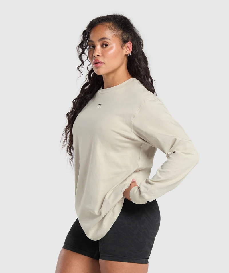Gymshark Strength Department Graphic LS Top - Pebble Grey