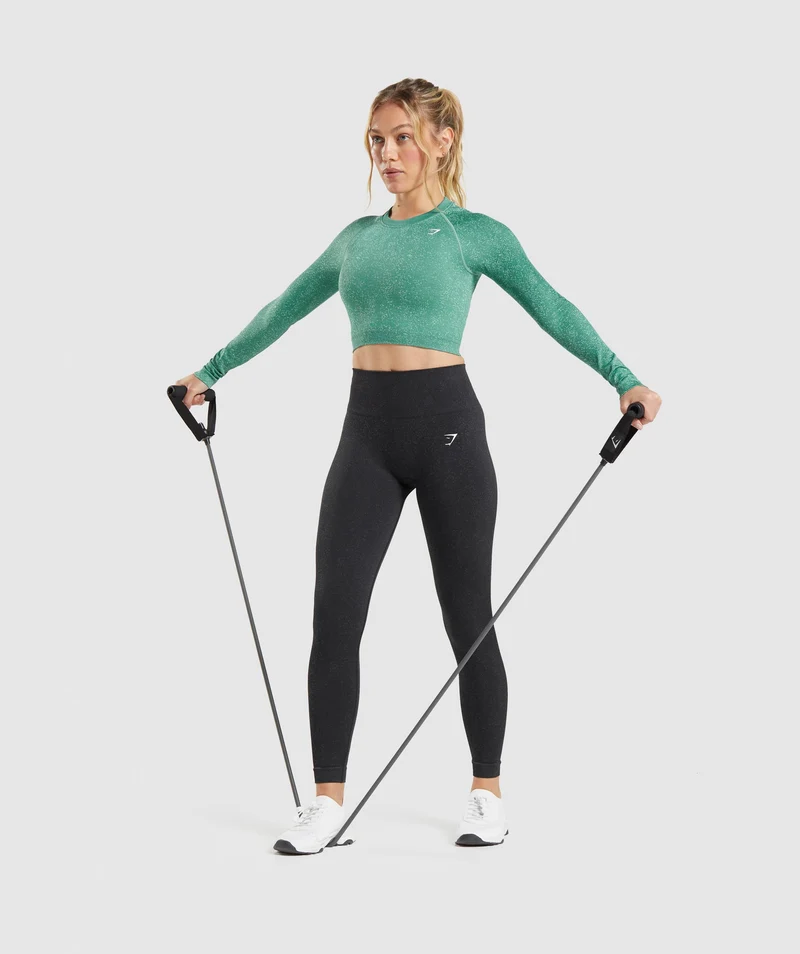 Gymshark Adapt Fleck Seamless Long Sleeve Crop Top - Green