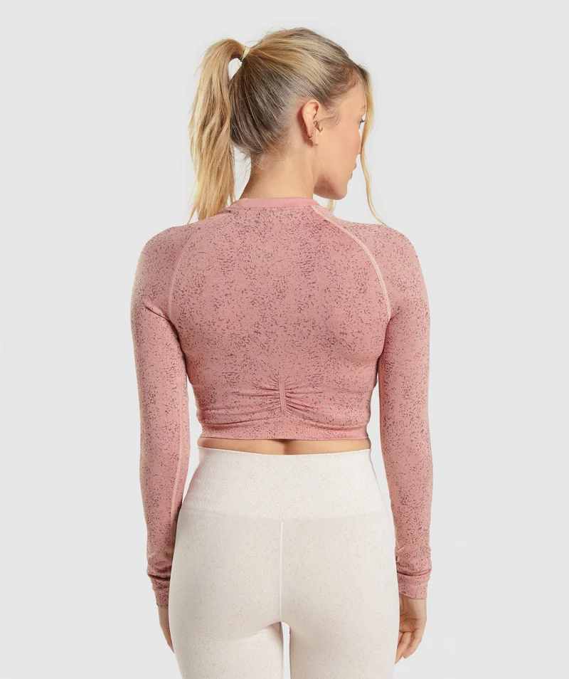 Gymshark Adapt Fleck Seamless Long Sleeve Crop Top - Paige Pink