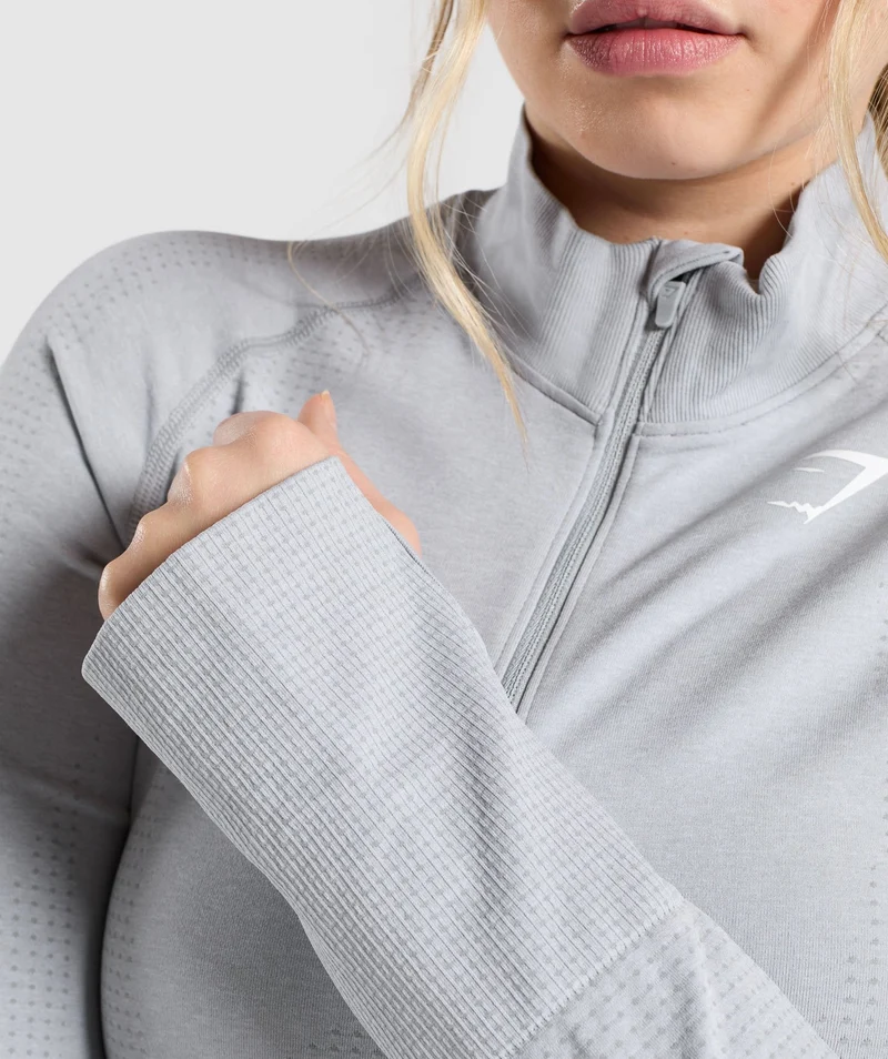 DNU - Gymshark Vital Seamless 2.0 1/2 Zip Pullover - Light Grey Marl