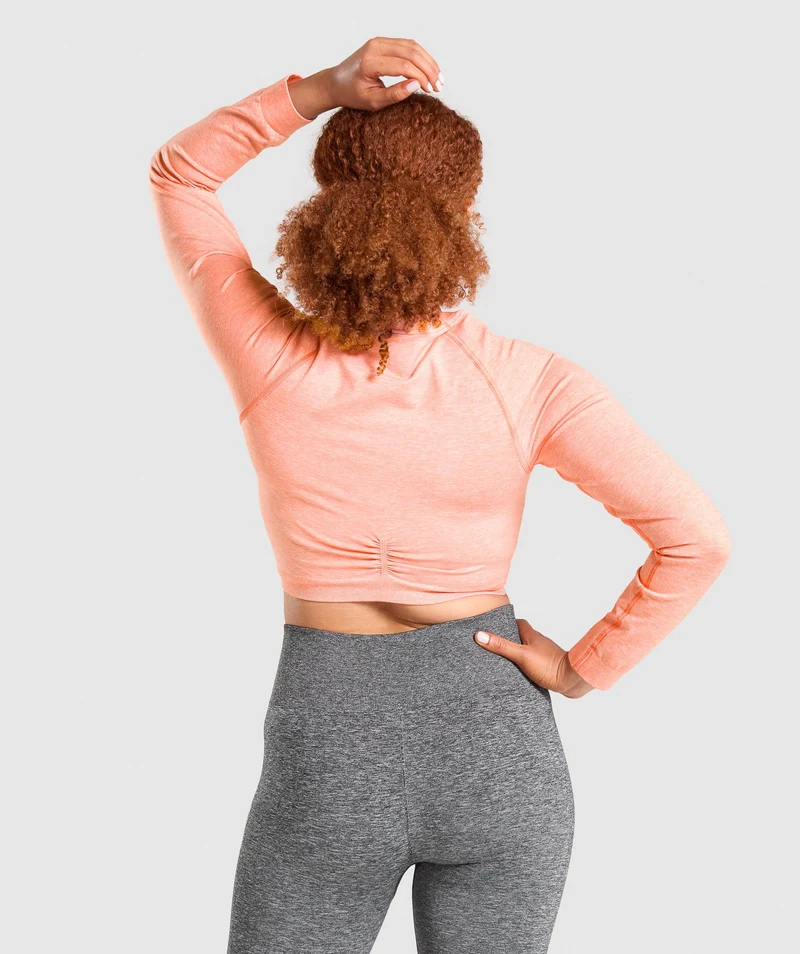 Gymshark Adapt Marl Seamless Long Sleeve Crop Top - Orange