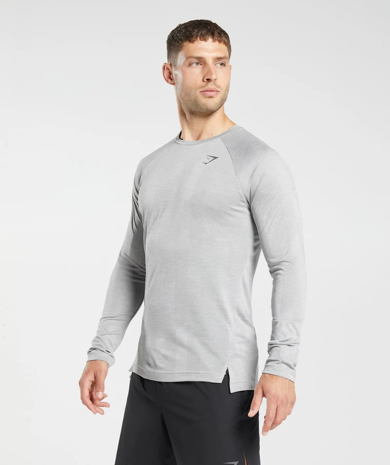 Gymshark Apex Long Sleeve T-Shirt - Light Grey/Smokey Grey