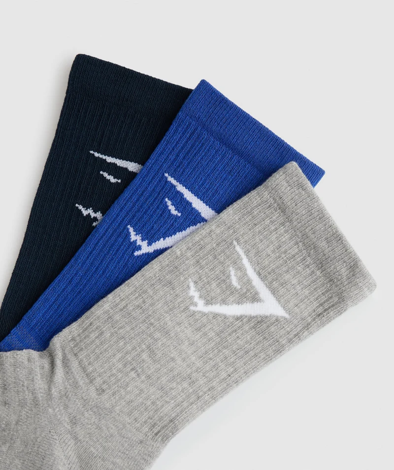 Gymshark Crew Socks 3pk - Navy/Athletic Blue/Light Grey Marl