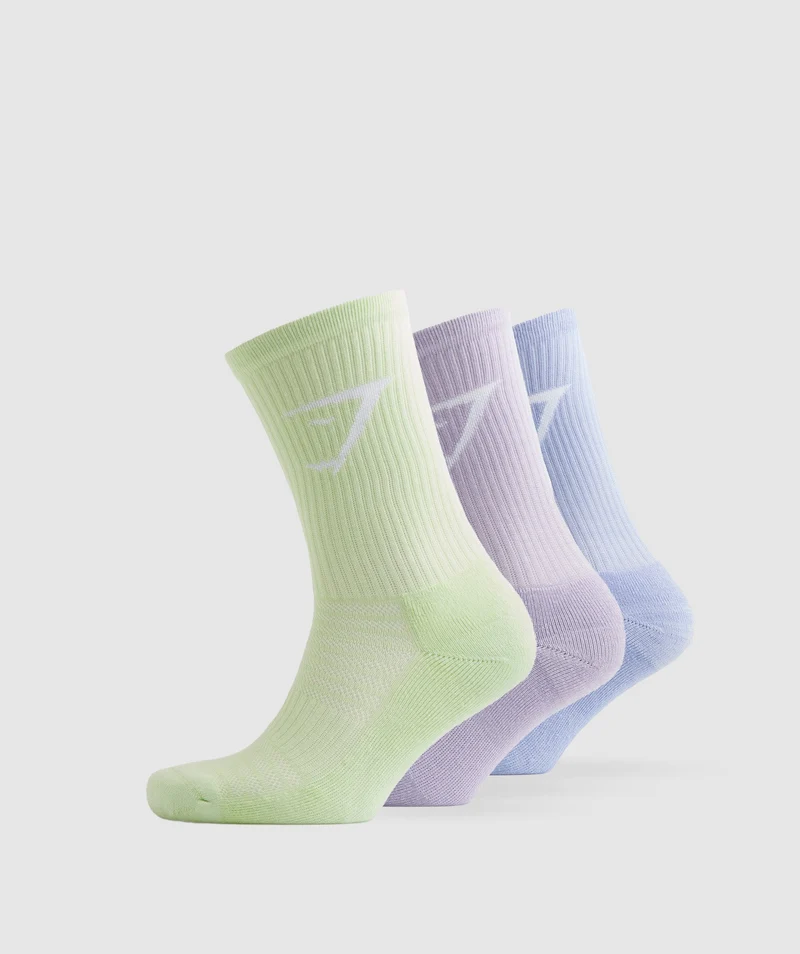 Gymshark Crew Socks 3pk - Faded Lilac/Lavender Blue/Cucumber Green