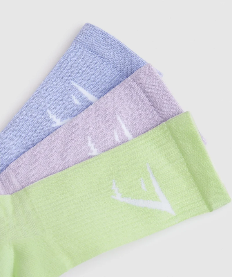 Gymshark Crew Socks 3pk - Faded Lilac/Lavender Blue/Cucumber Green