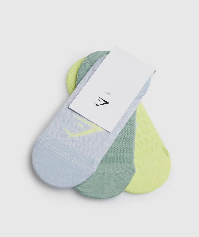 Gymshark No Show Socks 3pk - Grey/Green/Green