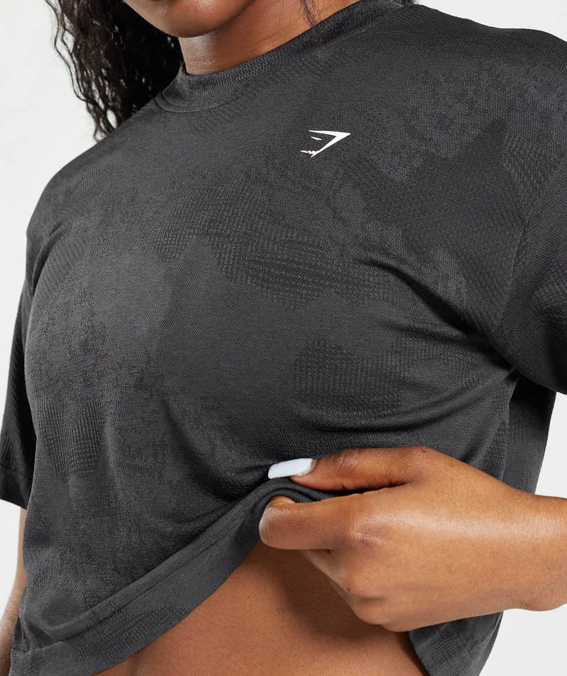 Gymshark Adapt Camo Seamless Crop Top - Black/Onyx Grey