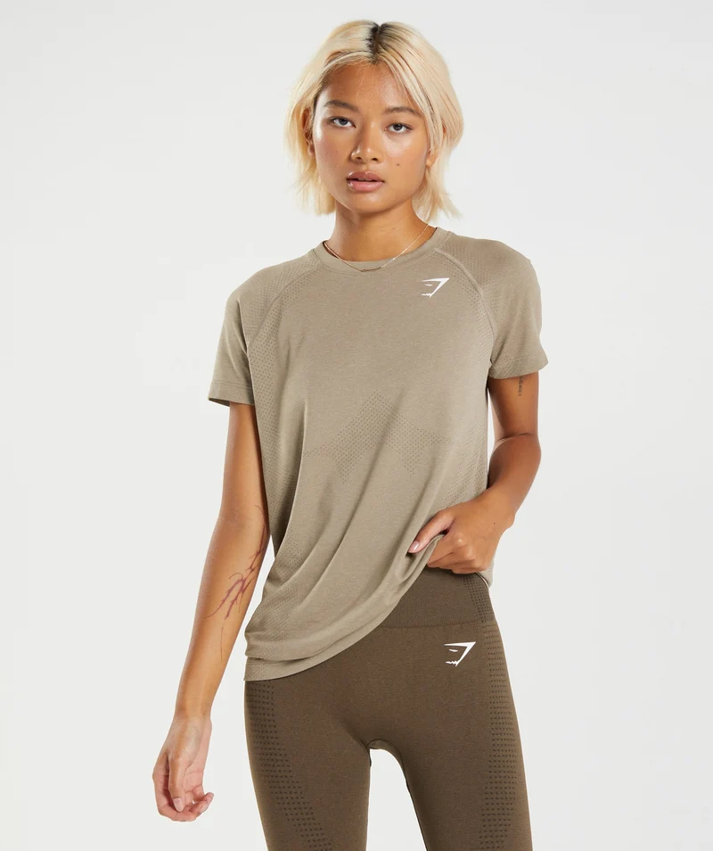 Gymshark Vital Seamless 2.0 Light T-Shirt - Vanilla Brown Marl