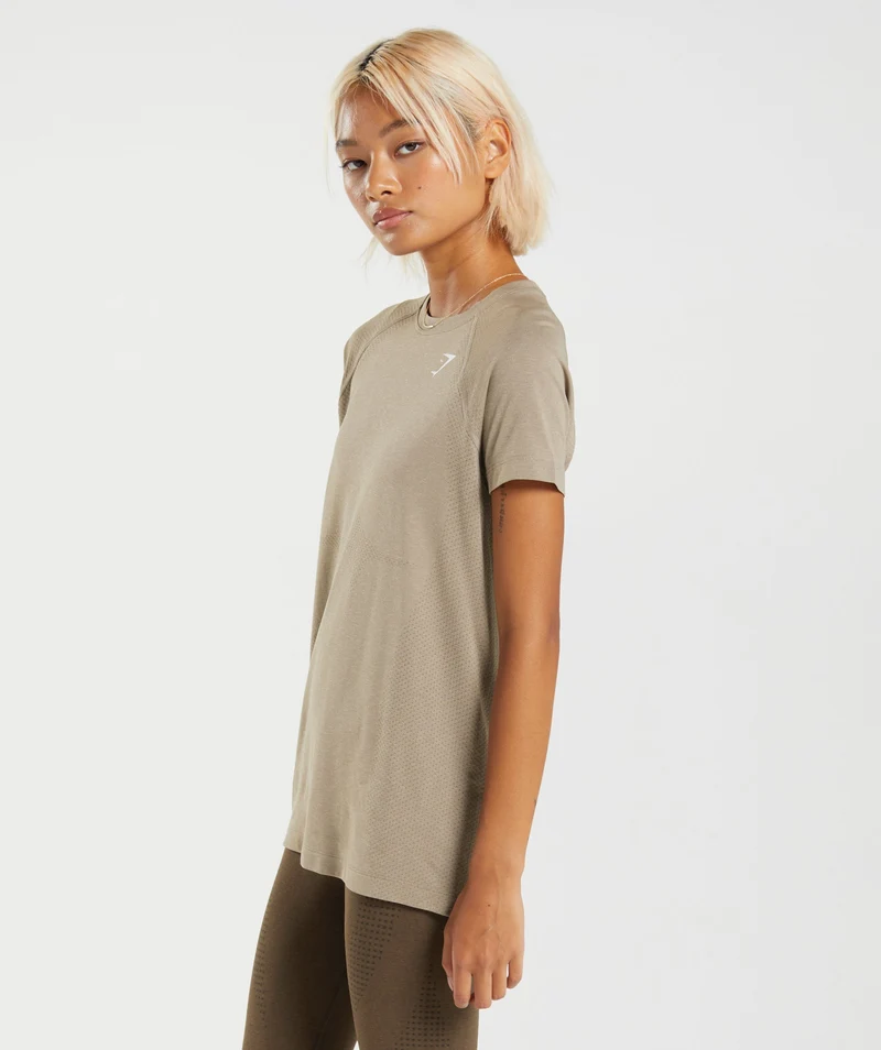 Gymshark Vital Seamless 2.0 Light T-Shirt - Vanilla Brown Marl