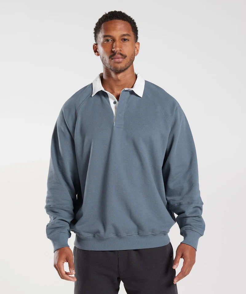 Gymshark Rest Day Essentials Sweat Polo - Evening Blue