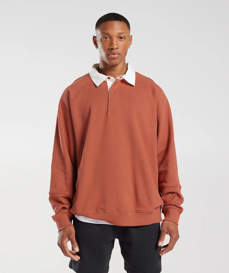 Gymshark Rest Day Essentials Sweat Polo - Persimmon Red