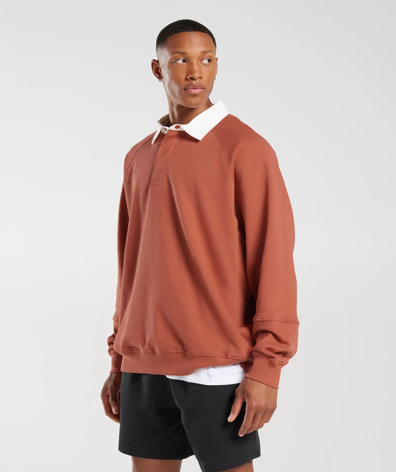 Gymshark Rest Day Essentials Sweat Polo - Persimmon Red