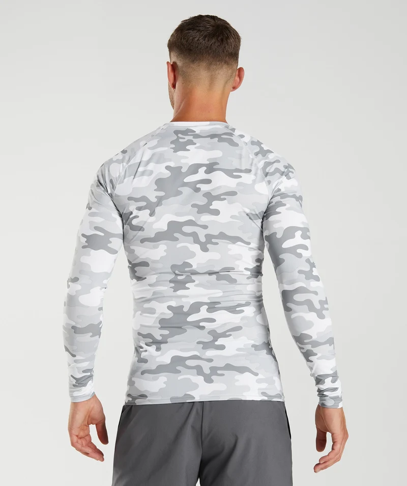Gymshark Element Baselayer Long Sleeve T-Shirt - Light Grey Print