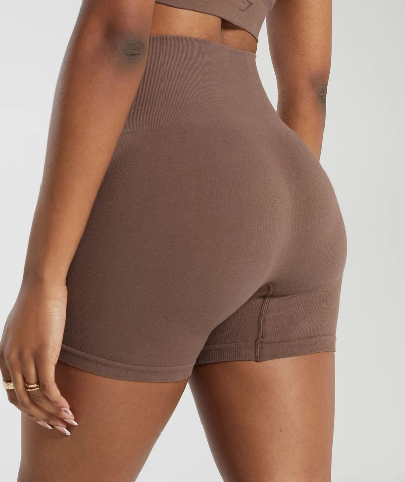 Gymshark Ribbed Cotton Seamless Shorts - Soft Brown