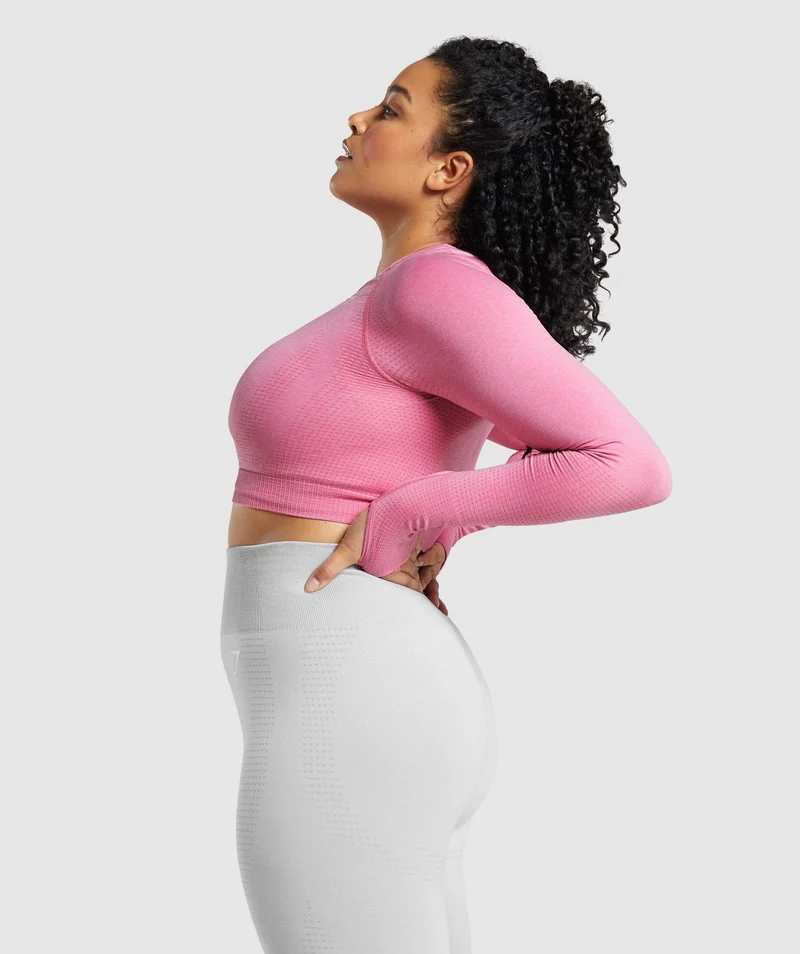 DNU - Gymshark Vital Seamless 2.0 Long Sleeve Crop Top - Pink Marl