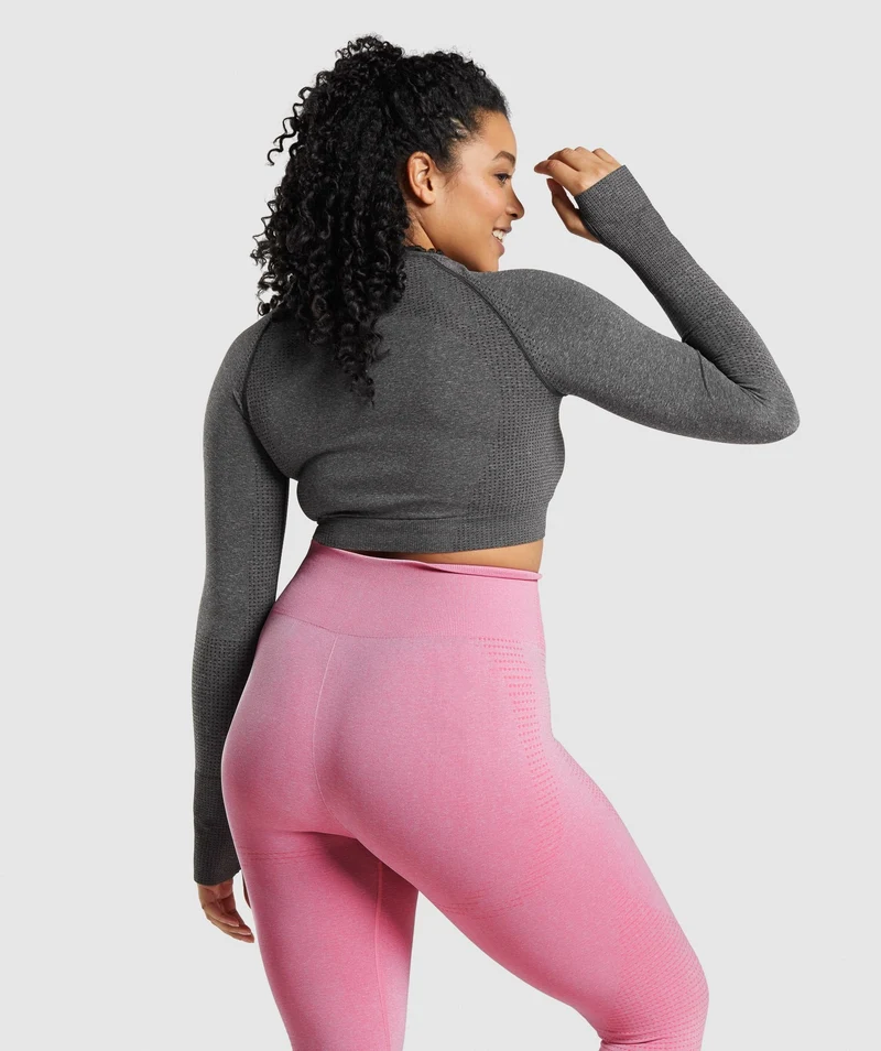 Gymshark Vital Seamless 2.0 Long Sleeve Crop Top - Charcoal Marl