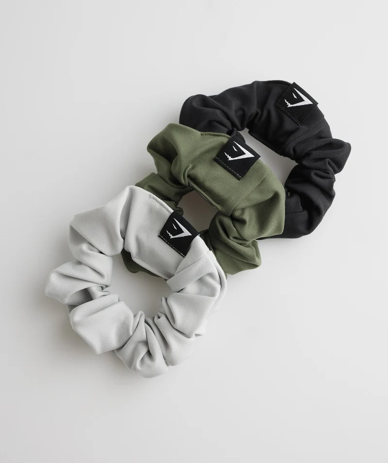 Gymshark Scrunchies 3Pk - Black/Core Olive/Light Grey