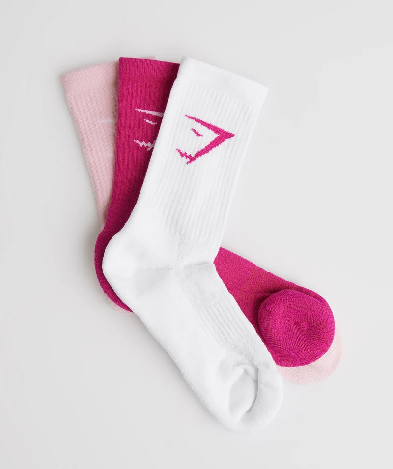 Gymshark Crew Socks 3pk - Magenta Pink/White/Sweet Pink