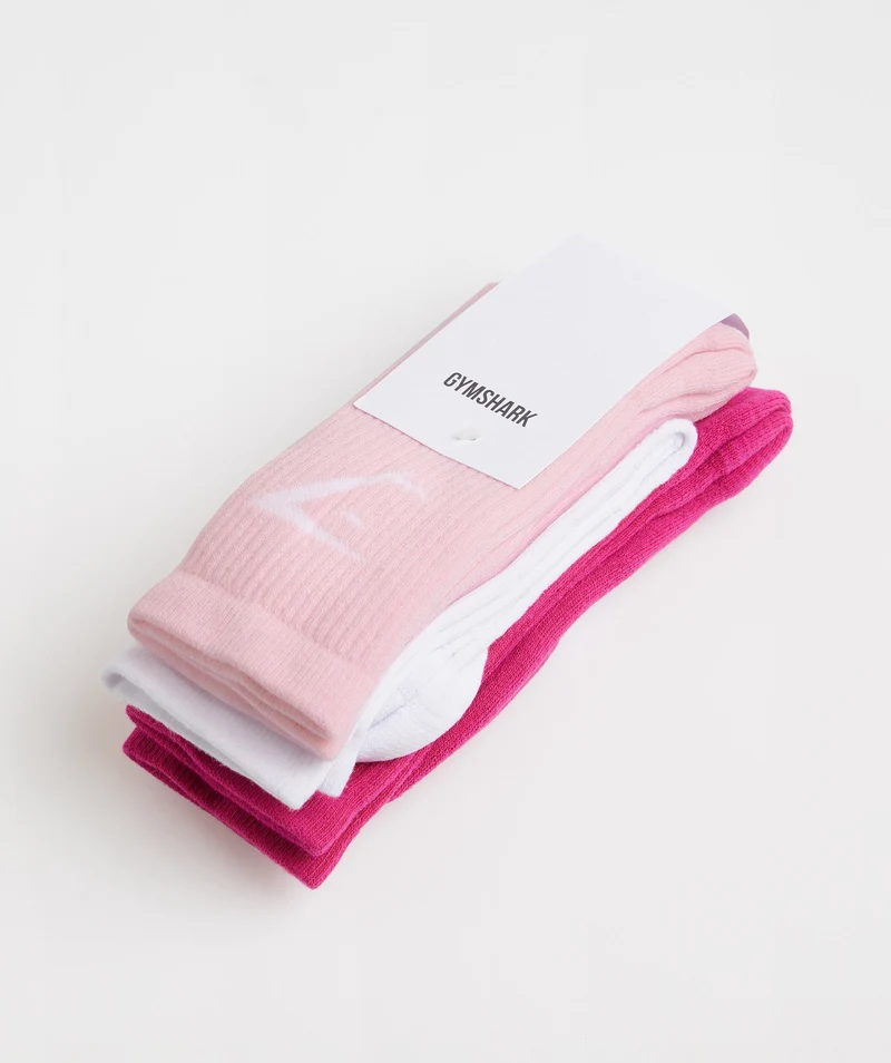 Gymshark Crew Socks 3pk - Magenta Pink/White/Sweet Pink