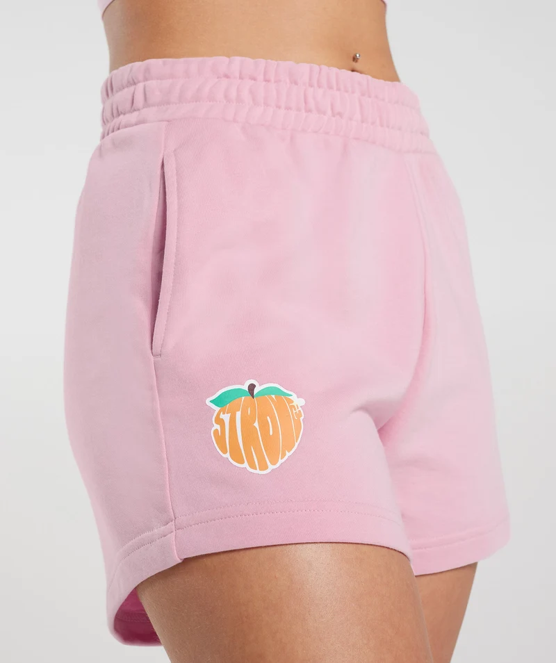Gymshark Strong Peach Graphic Shorts - Candy Floss Pink