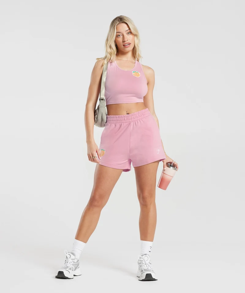 Gymshark Strong Peach Graphic Shorts - Candy Floss Pink