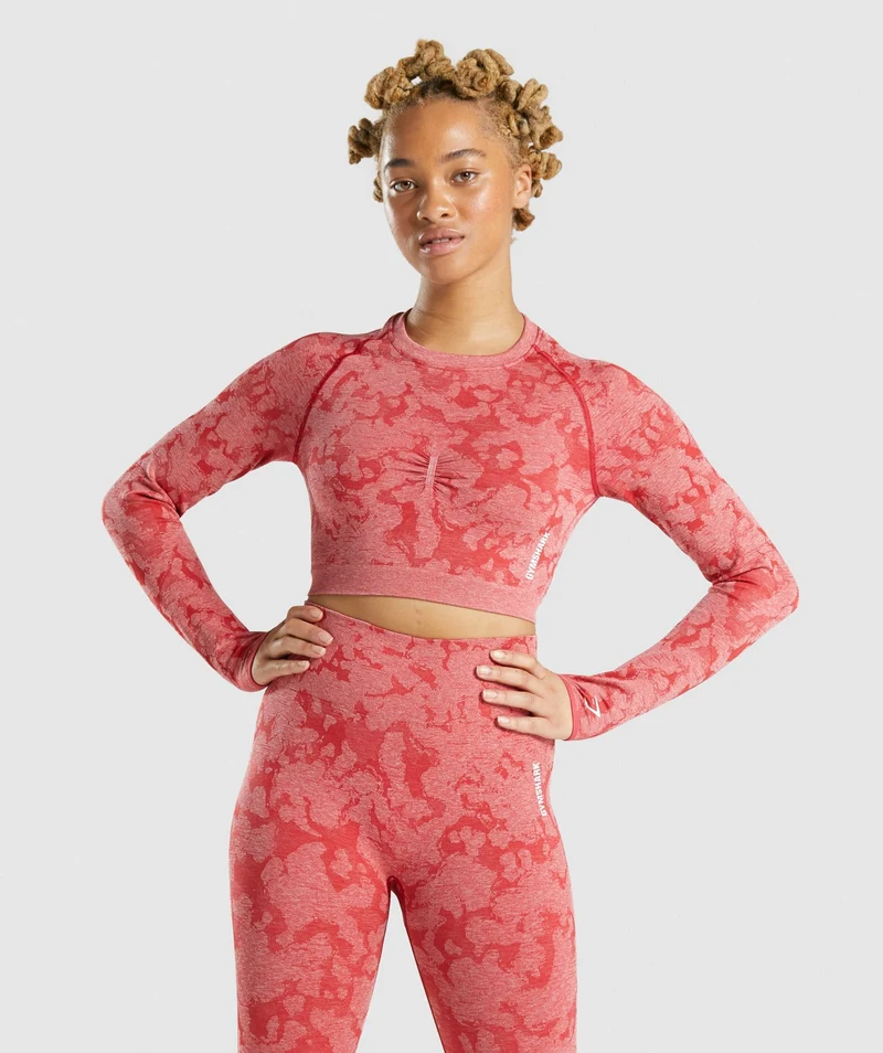 Gymshark Adapt Camo Seamless Long Sleeve Crop Top - Red