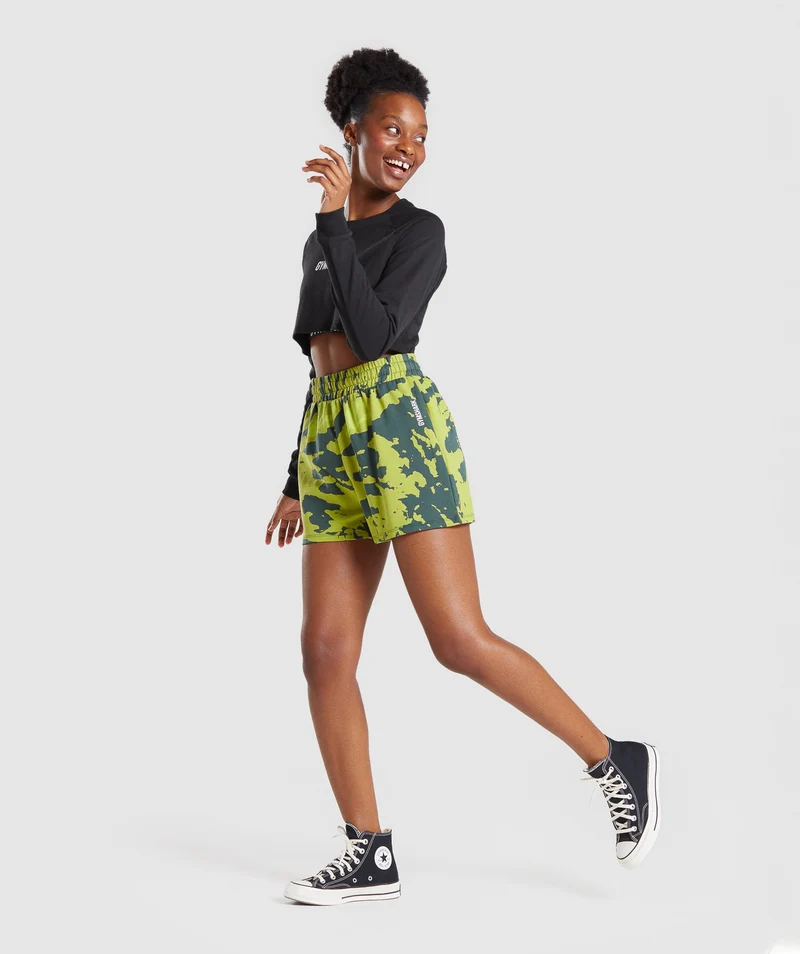 Gymshark Colour Burst Shorts - Dark Green Print