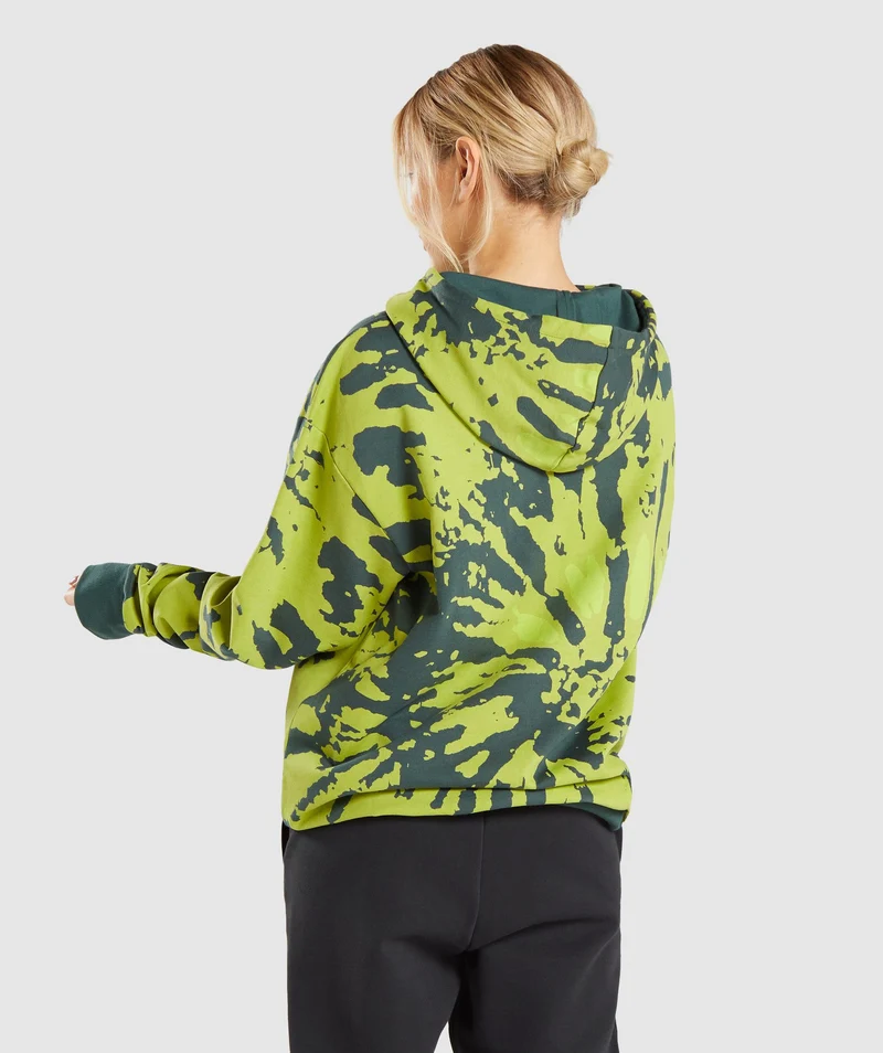 Gymshark Colour Burst Hoodie - Dark Green Print