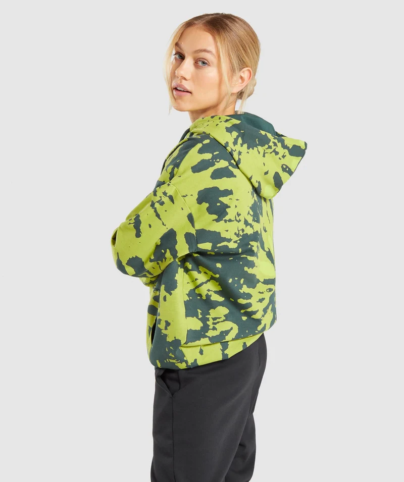 Gymshark Colour Burst Hoodie - Dark Green Print