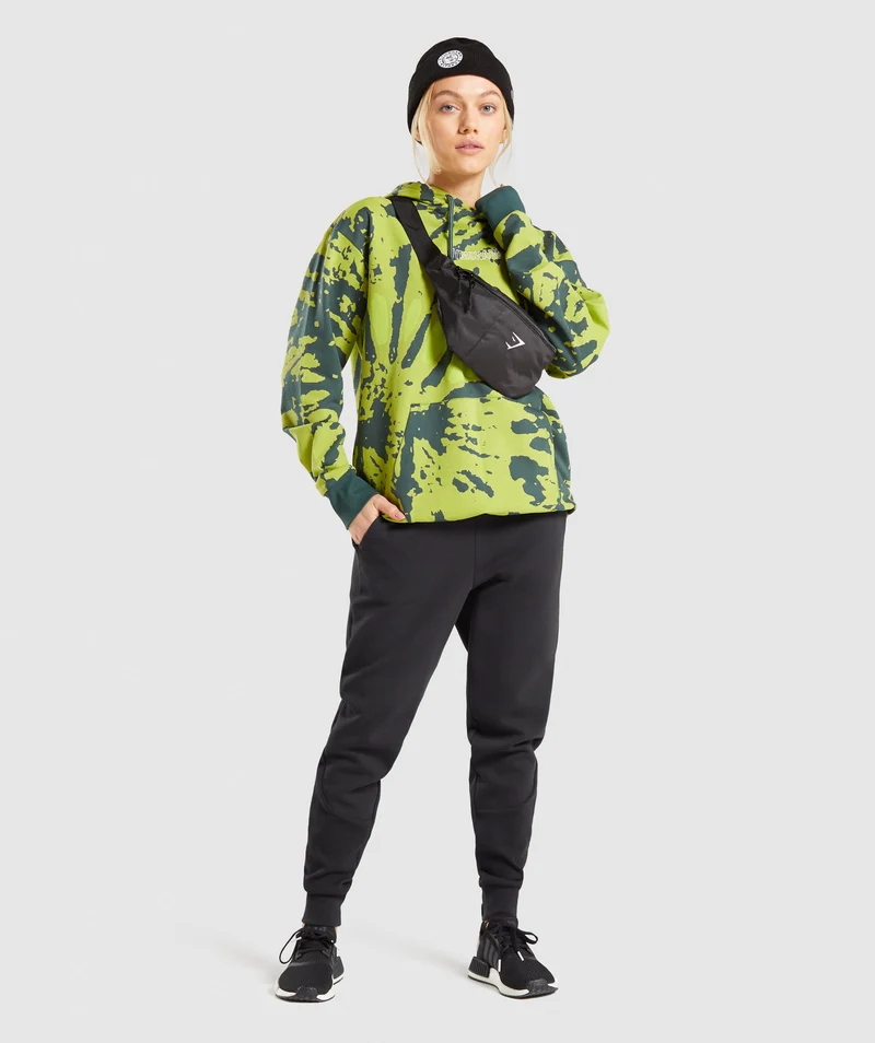 Gymshark Colour Burst Hoodie - Dark Green Print