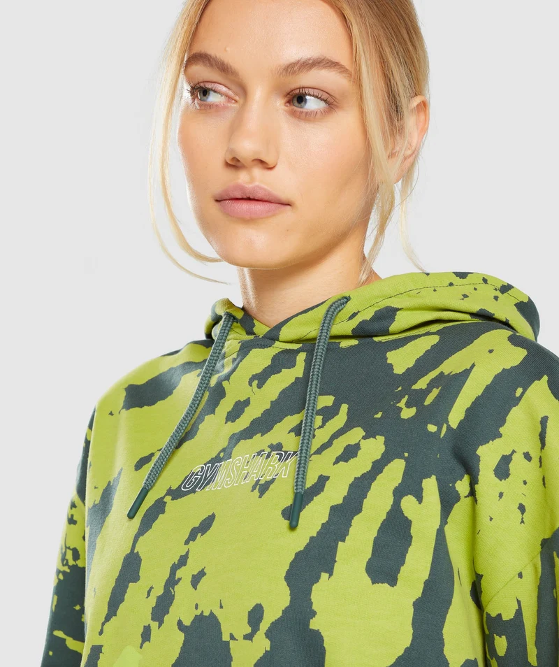 Gymshark Colour Burst Hoodie - Dark Green Print
