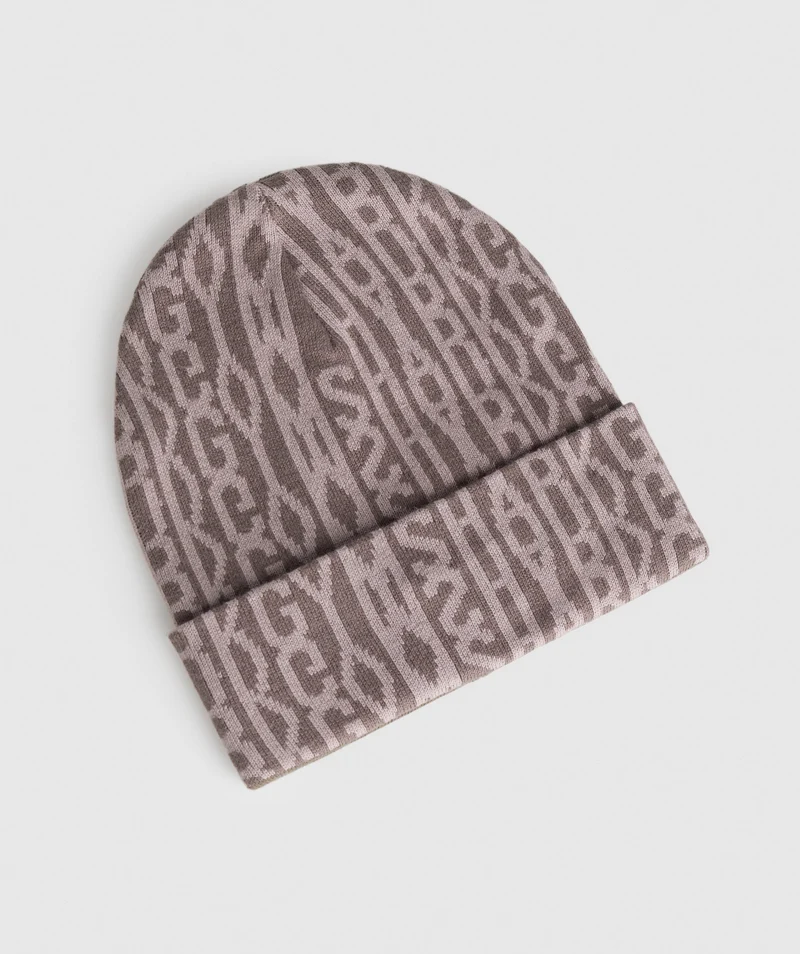 Gymshark Reverse Jacquard Beanie - Camo Brown/Washed Mauve/Walnut Mauve