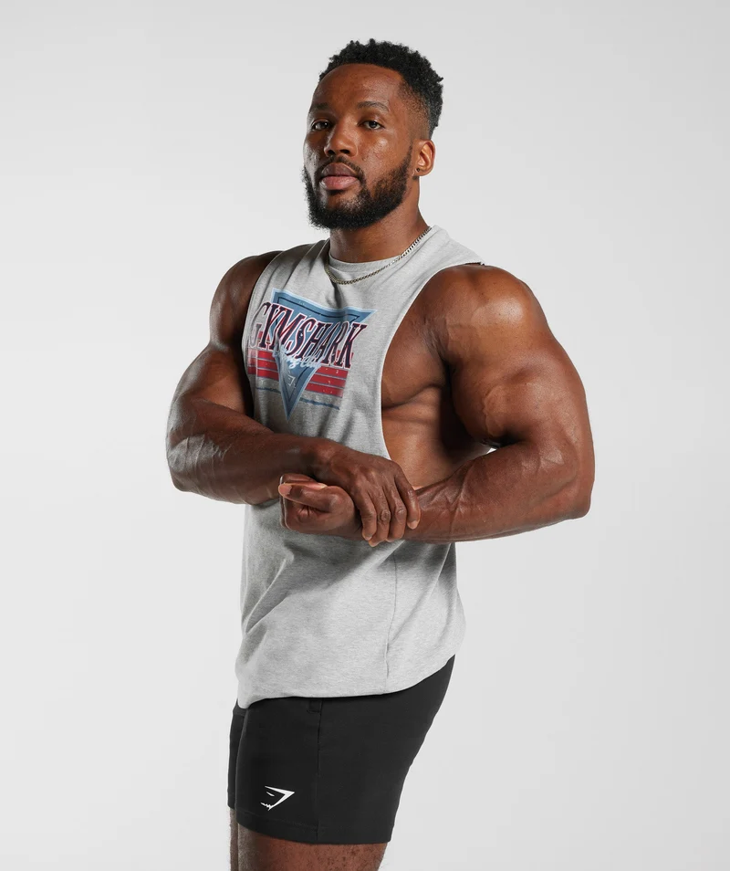 Gymshark Retrowave Drop Arm Tank - Light Grey Core Marl