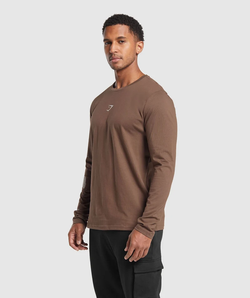 Gymshark Hybrid Wellness Long Sleeve T-Shirt - Penny Brown