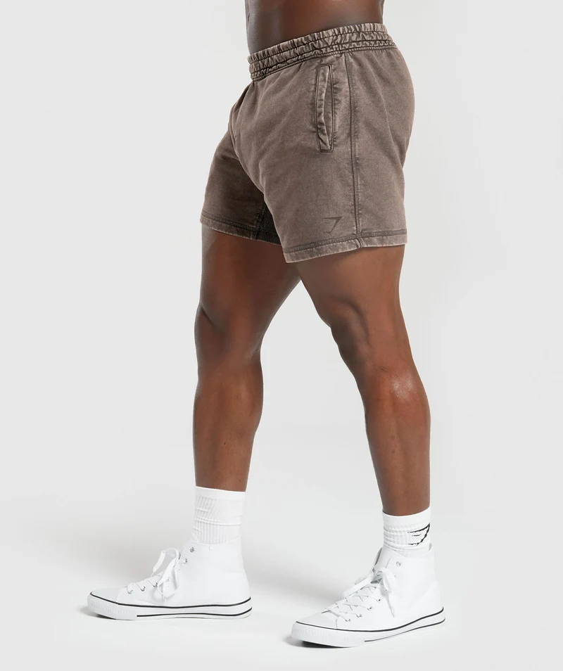 Gymshark Heritage 5" Shorts - Penny Brown/Acid Wash Small Ball