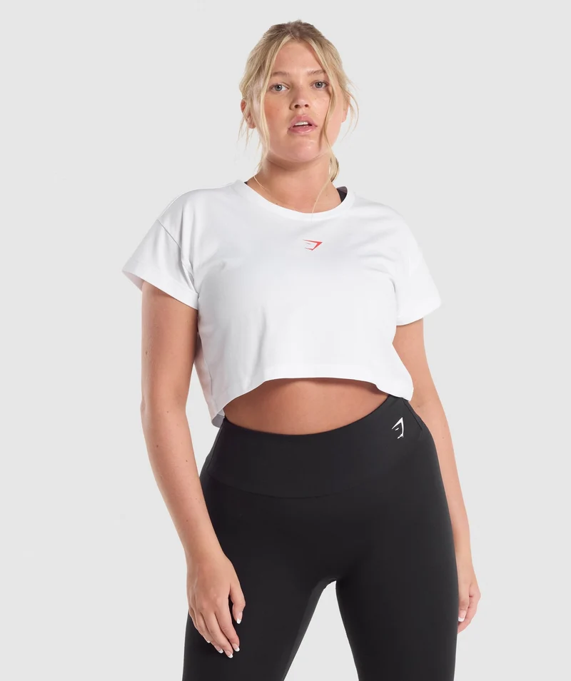 Gymshark Training Alone Graphic Crop T-Shirt - White