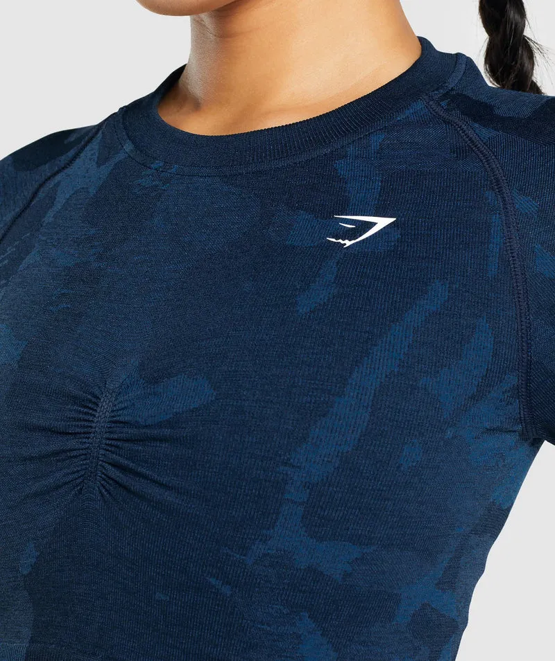 Gymshark Adapt Camo Seamless Long Sleeve Crop Top - Savanna | Navy