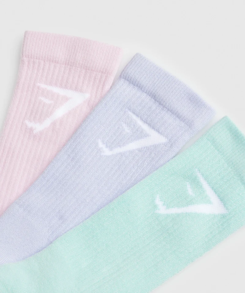 Gymshark Crew Socks 3pk - Mystic Lilac/Serene Blue/Lemonade Pink