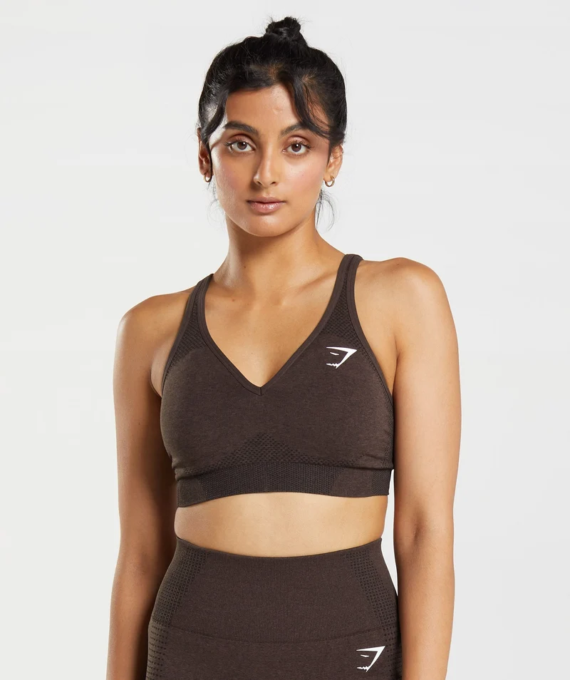Gymshark Vital V Neck Sports Bra - Cherry Brown Marl