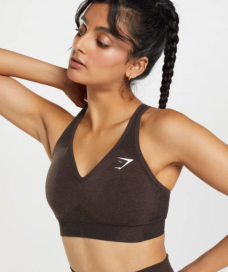 Gymshark Vital V Neck Sports Bra - Cherry Brown Marl