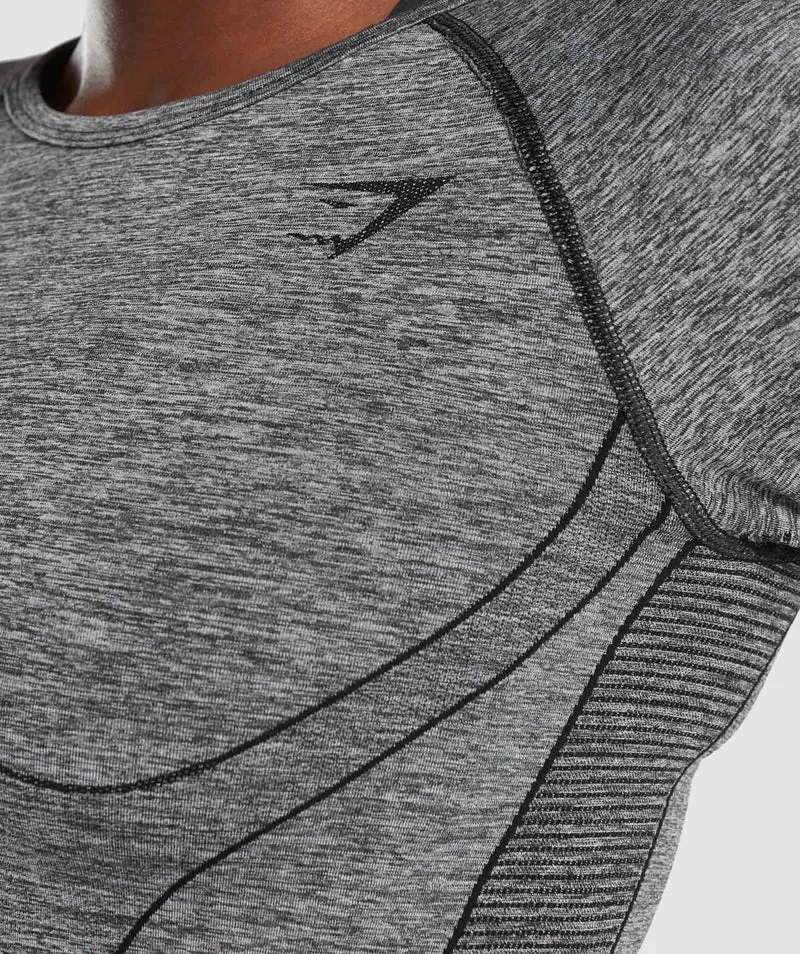 Gymshark Hyper Amplify Long Sleeve Crop Top - Black Marl/Black