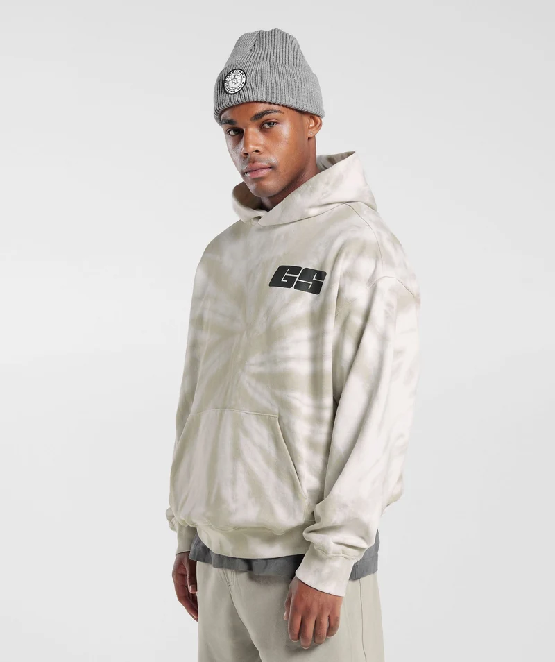 Gymshark Rest Day Hoodie - White/Mushroom Brown/Spiral Optic Wash