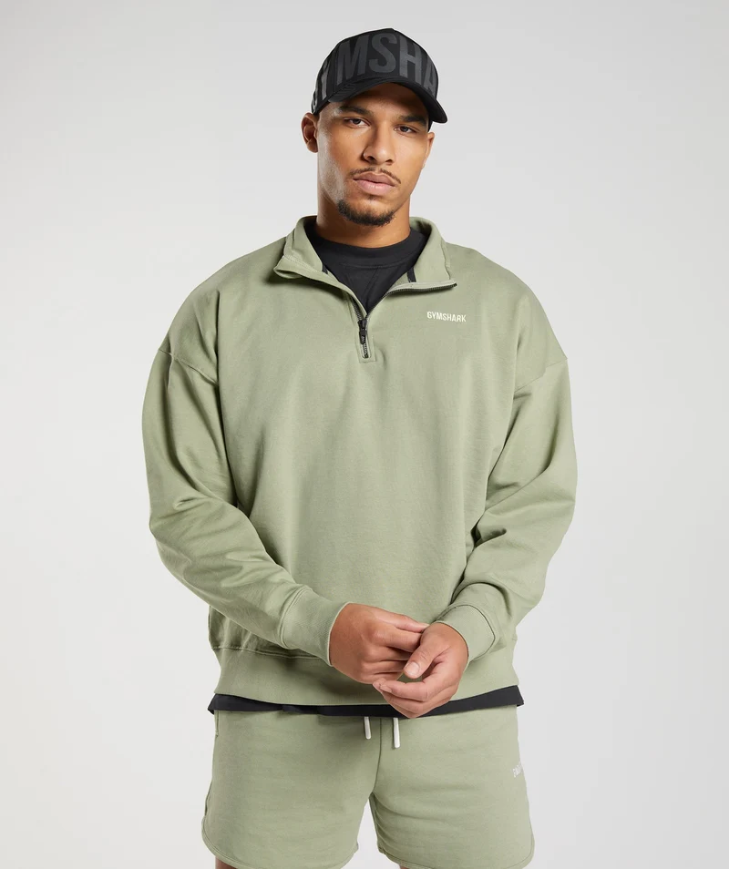 Gymshark Rest Day Sweats 1/4 Zip - Sage Green