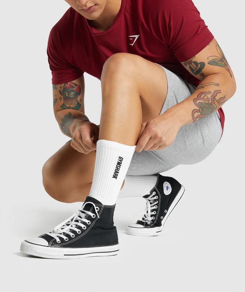 Gymshark Embroidered Logo Crew Socks - White