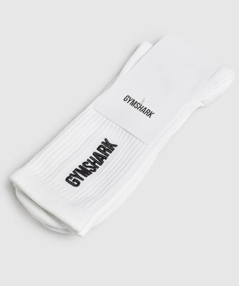 Gymshark Embroidered Logo Crew Socks - White