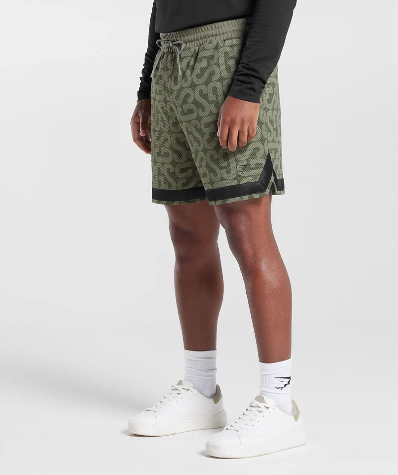 Gymshark Monogram Mesh Shorts - Dusty Olive