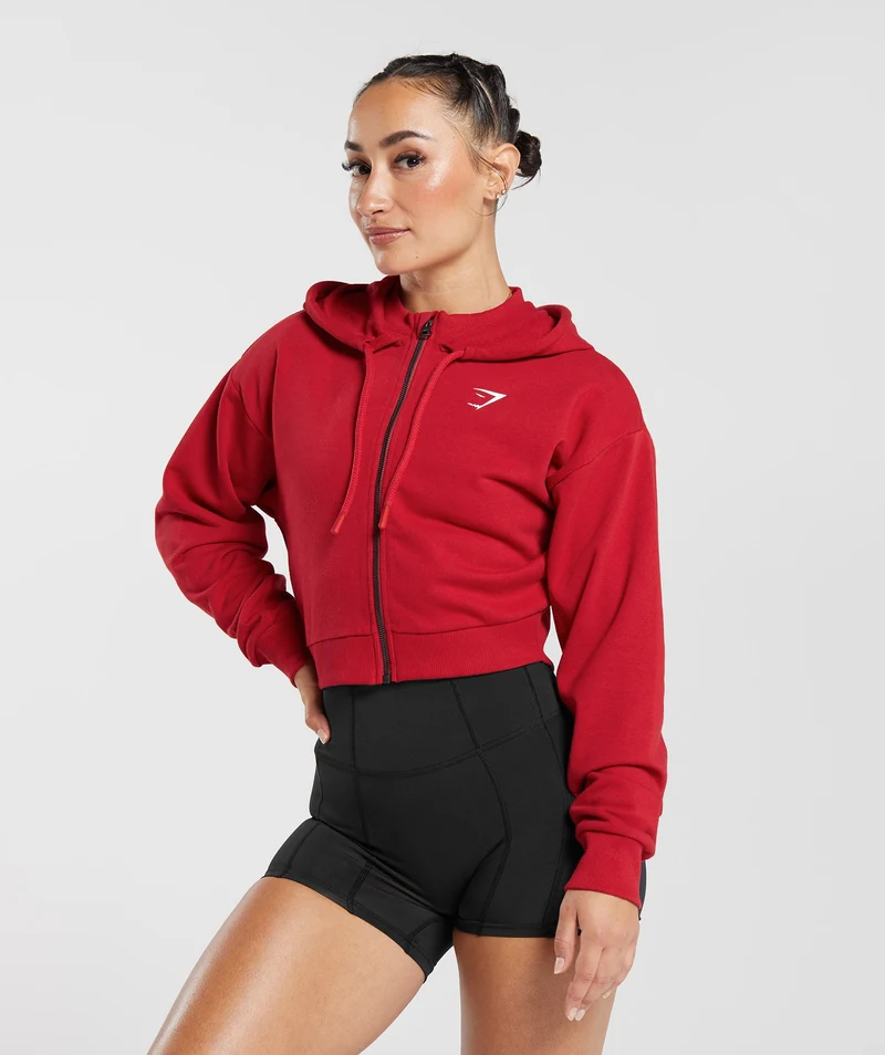 Gymshark GS Power Crop Zip Hoodie - Carmine Red